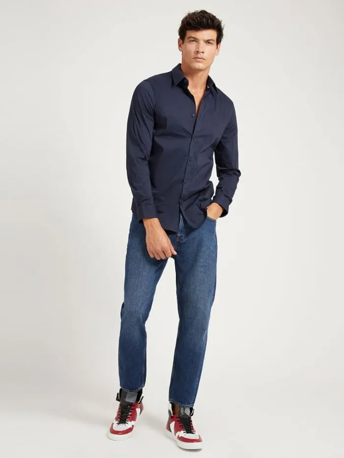 Men Slim Fit Shirt Blue Guess Shirts