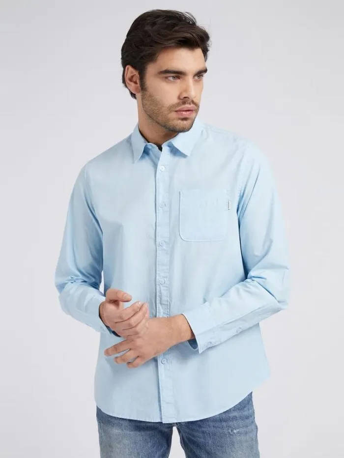 Men Slim Fit Shirt Light Blue Guess Shirts