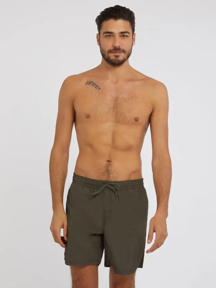 Men Small Logo Medium Swim Trunk Dark Green Guess Beachwear