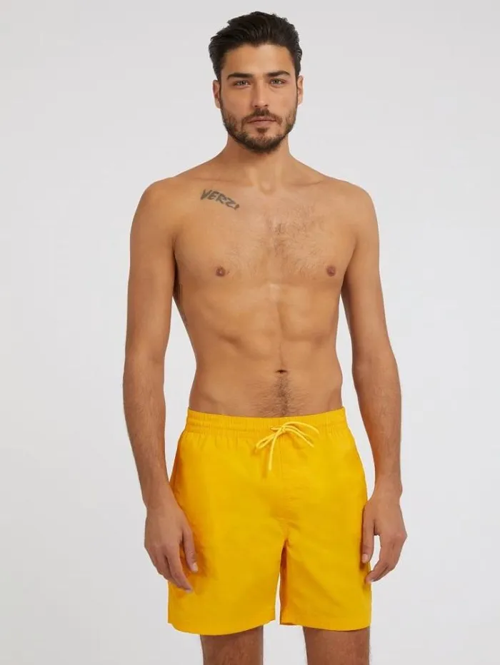 Men Small Logo Medium Swim Trunk Yellow Guess Beachwear