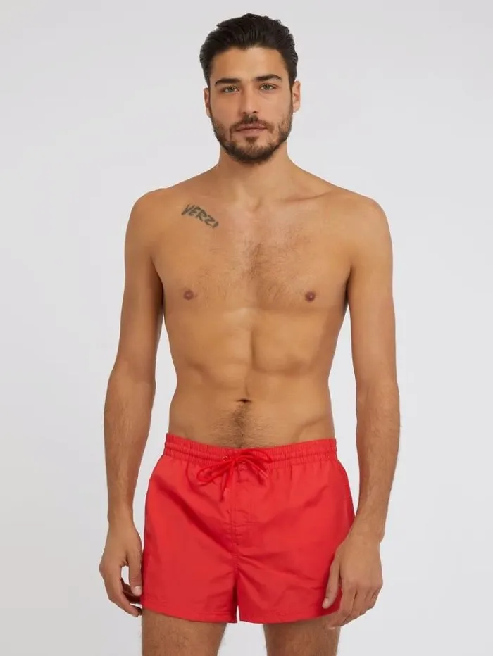 Men Small Logo Short Swim Trunk Red Guess Beachwear