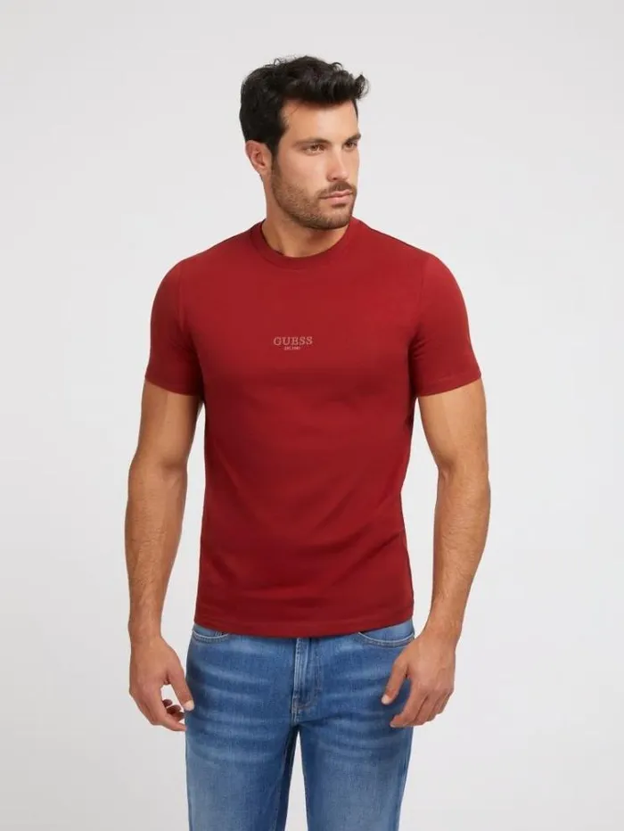 Men Small Logo Tshirt Burgundy Guess Tshirts And Polo Shirts