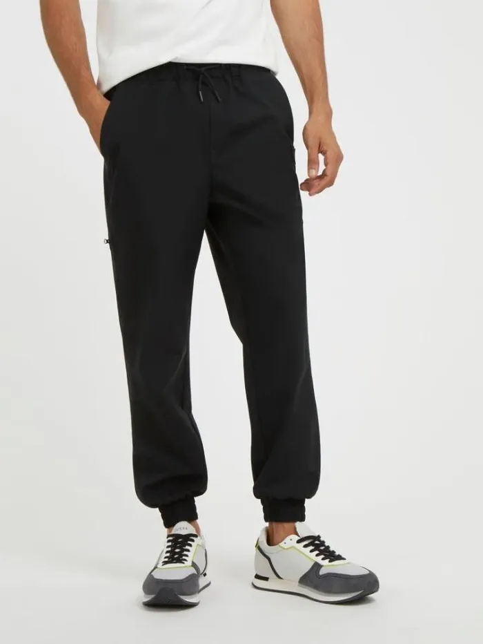 Men Small Triangle Logo Jogger Pants Black Guess Trousers