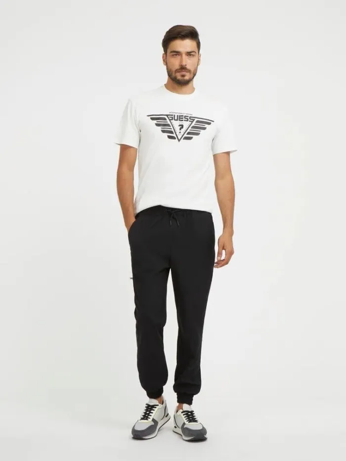Men Small Triangle Logo Jogger Pants Black Guess Trousers