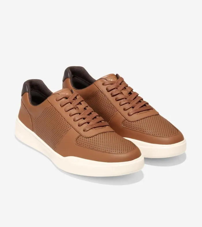 Men Sneakers Cole Haan Grand Crosscourt Modern Tennis Sneakers British Tan Perforateddark Brown