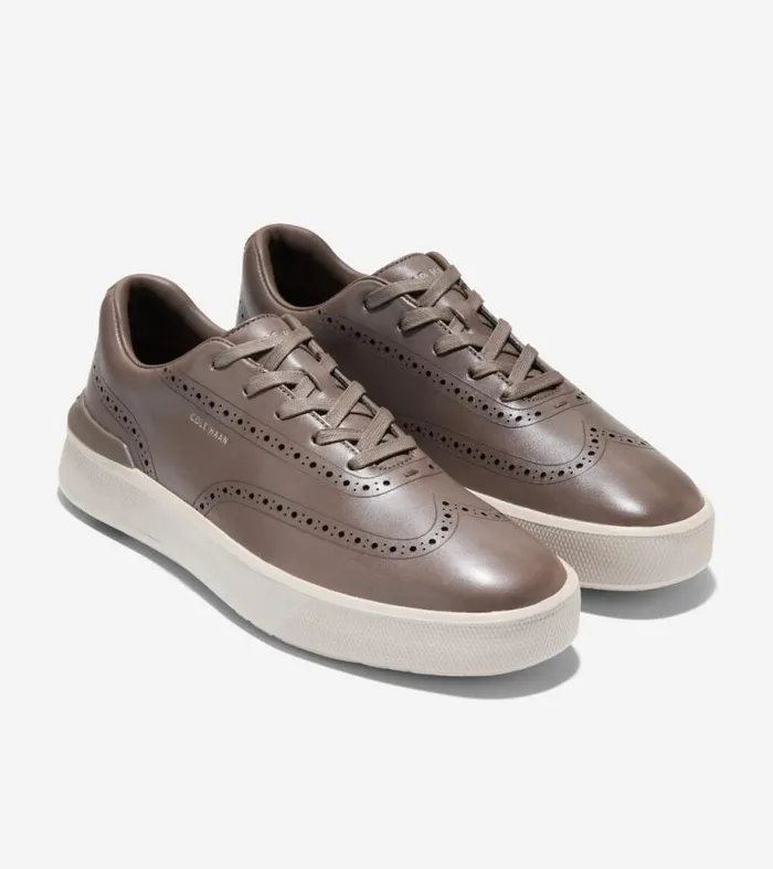 Men Sneakers Cole Haan GrandPr Crew Wingtip Sneakers Truffle Brownsilver Lining