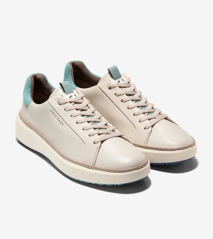 Men Sneakers Cole Haan GrandPr Waterproof Topspin Golf Shoes Silvertrellisivory