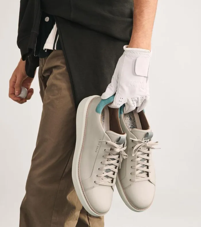 Men Sneakers Cole Haan GrandPr Waterproof Topspin Golf Shoes Silvertrellisivory