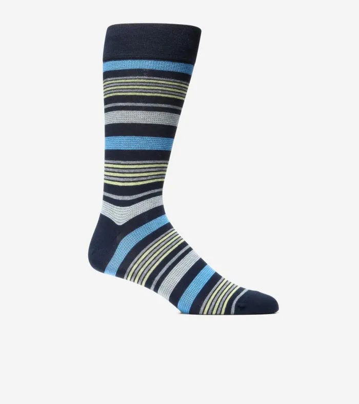 Men Socks Cole Haan Birdseye Stripe Dress Crew Socks Navy Blue