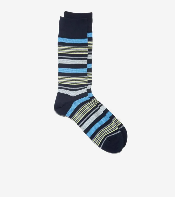 Men Socks Cole Haan Birdseye Stripe Dress Crew Socks Navy Blue