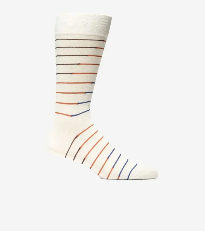 Men Socks Cole Haan Broken Stripe Dress Crew Socks Oatmeal Heather