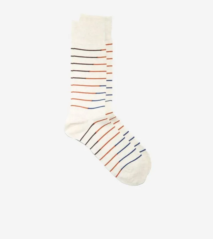 Men Socks Cole Haan Broken Stripe Dress Crew Socks Oatmeal Heather