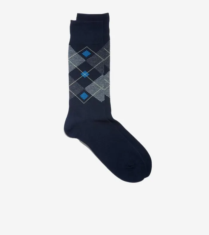 Men Socks Cole Haan Striped Diamond Dress Crew Socks Navy