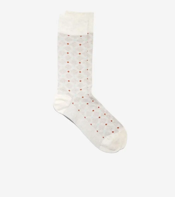Men Socks Cole Haan Textured Diamond Dress Crew Socks Oatmeal Heather