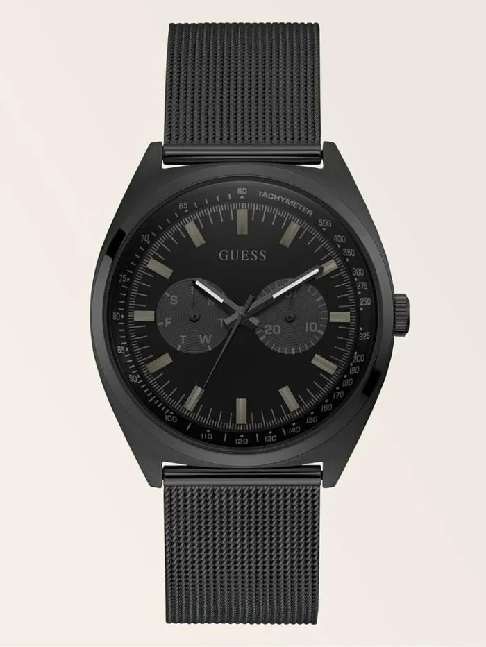 Men Stainless Steel Multifunction Watch Black Guess Watches