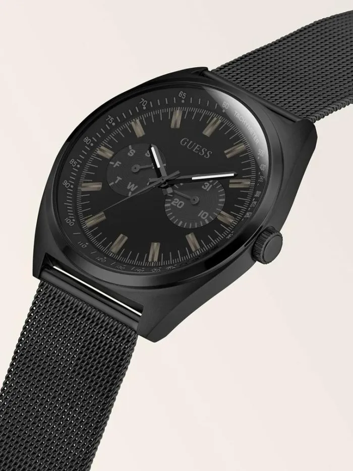 Men Stainless Steel Multifunction Watch Black Guess Watches