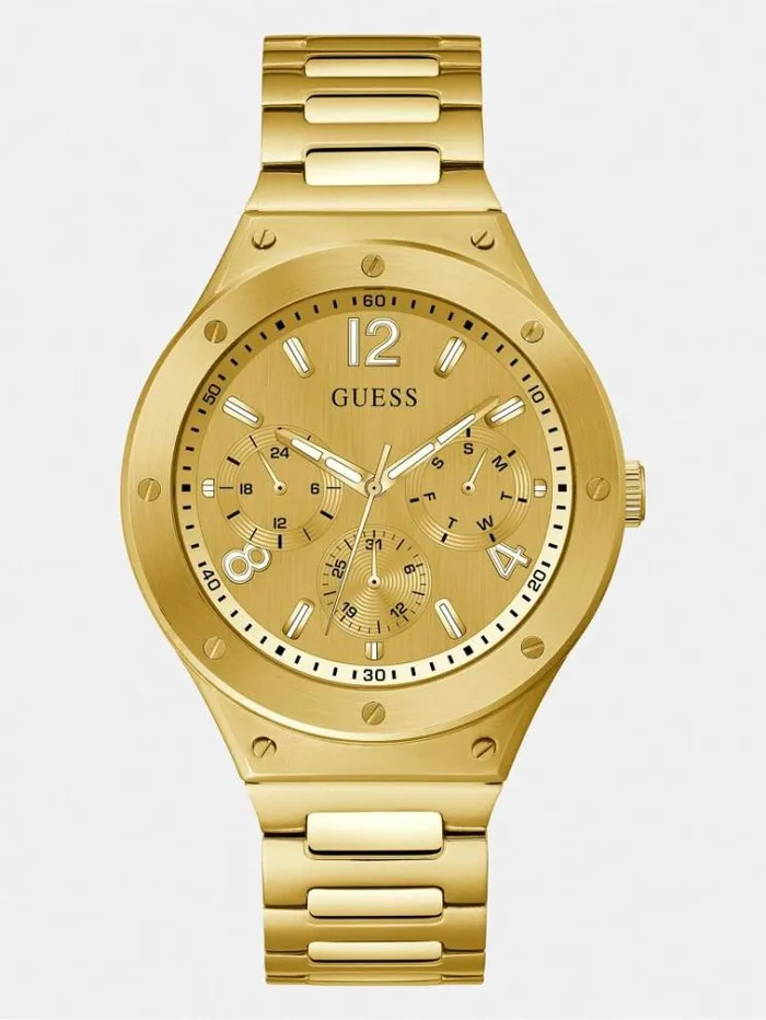 Men Stainless Steel Multifunction Watch Gold Guess Watches