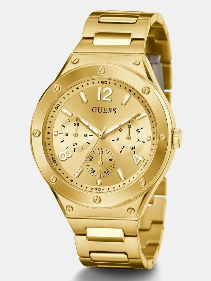 Men Stainless Steel Multifunction Watch Gold Guess Watches