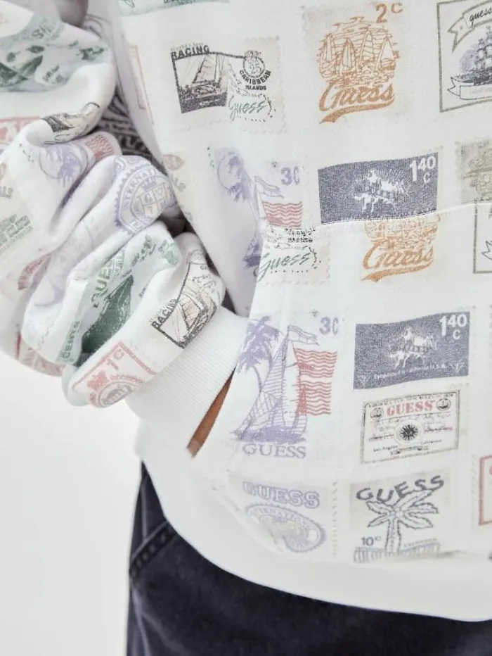 Men Stamps Print Sweatshirt White Multi Guess Knitwear And Sweatshirts