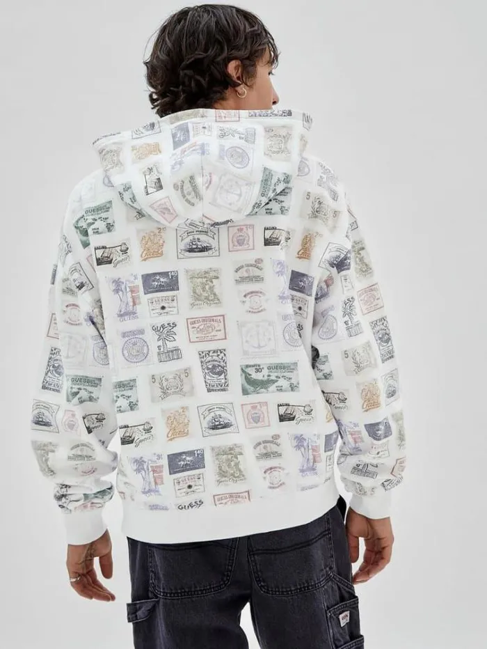 Men Stamps Print Sweatshirt White Multi Guess Knitwear And Sweatshirts