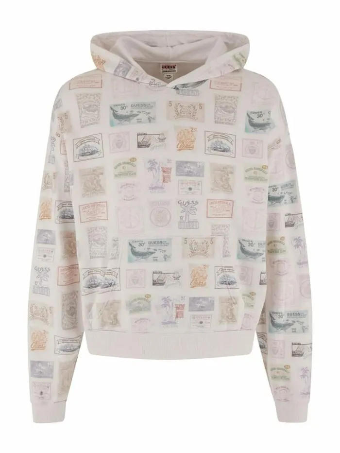 Men Stamps Print Sweatshirt White Multi Guess Knitwear And Sweatshirts