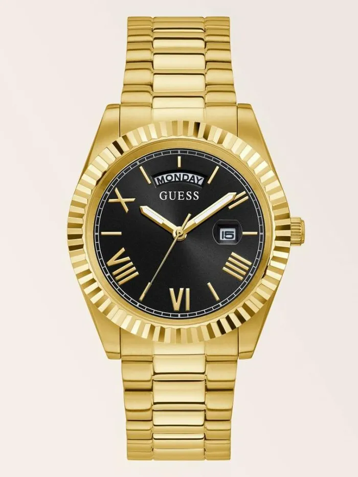 Men Steel Watch With Date Function Gold Guess Watches