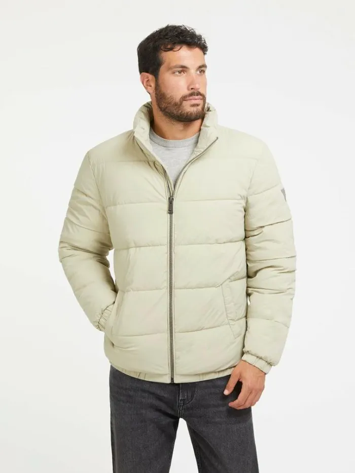 Men Stretch Nylon Puffer Cream Guess Coats And Jackets