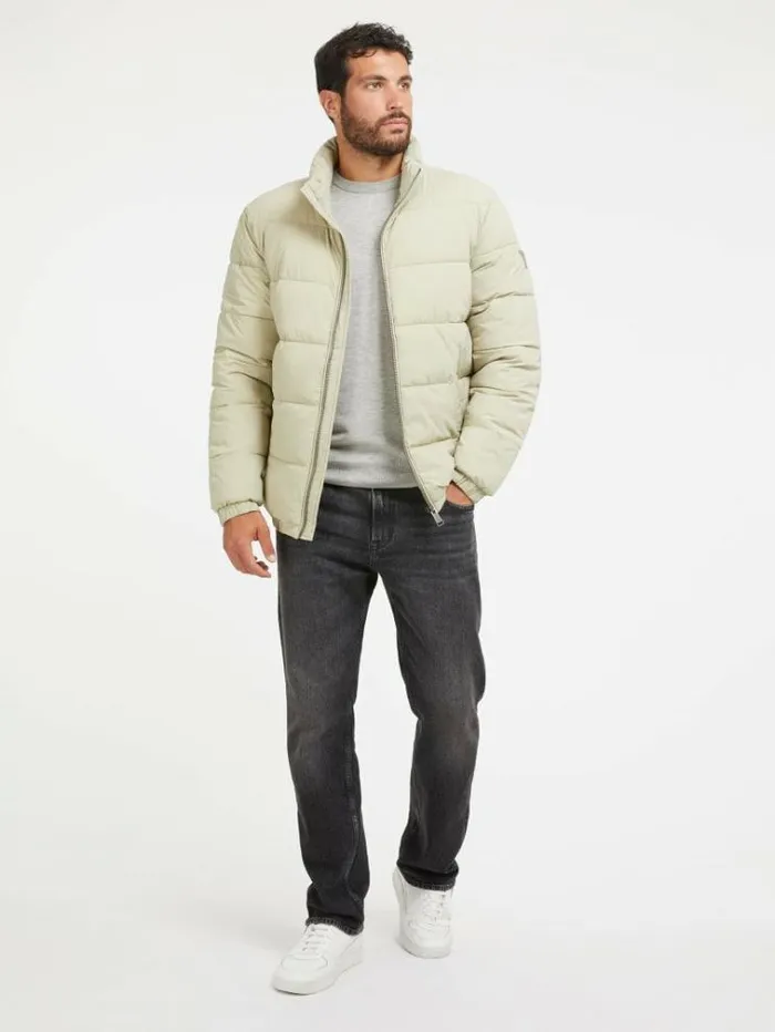 Men Stretch Nylon Puffer Cream Guess Coats And Jackets
