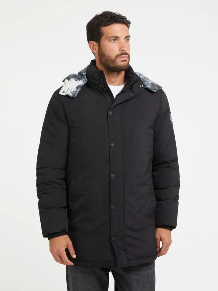 Men Stretch Nylon Twill Parka Black Guess Coats And Jackets