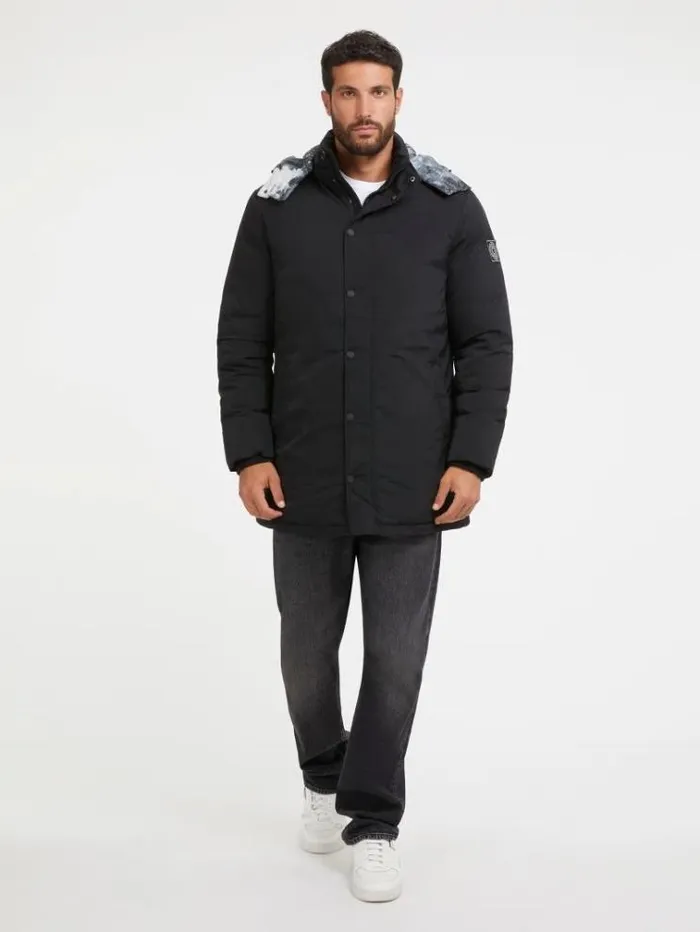 Men Stretch Nylon Twill Parka Black Guess Coats And Jackets