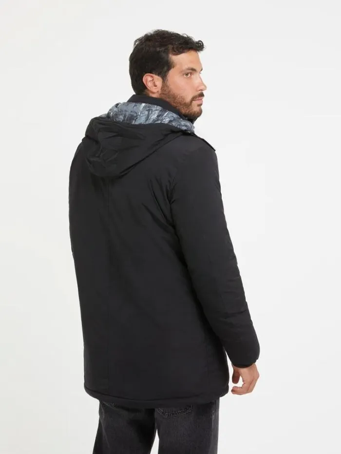 Men Stretch Nylon Twill Parka Black Guess Coats And Jackets