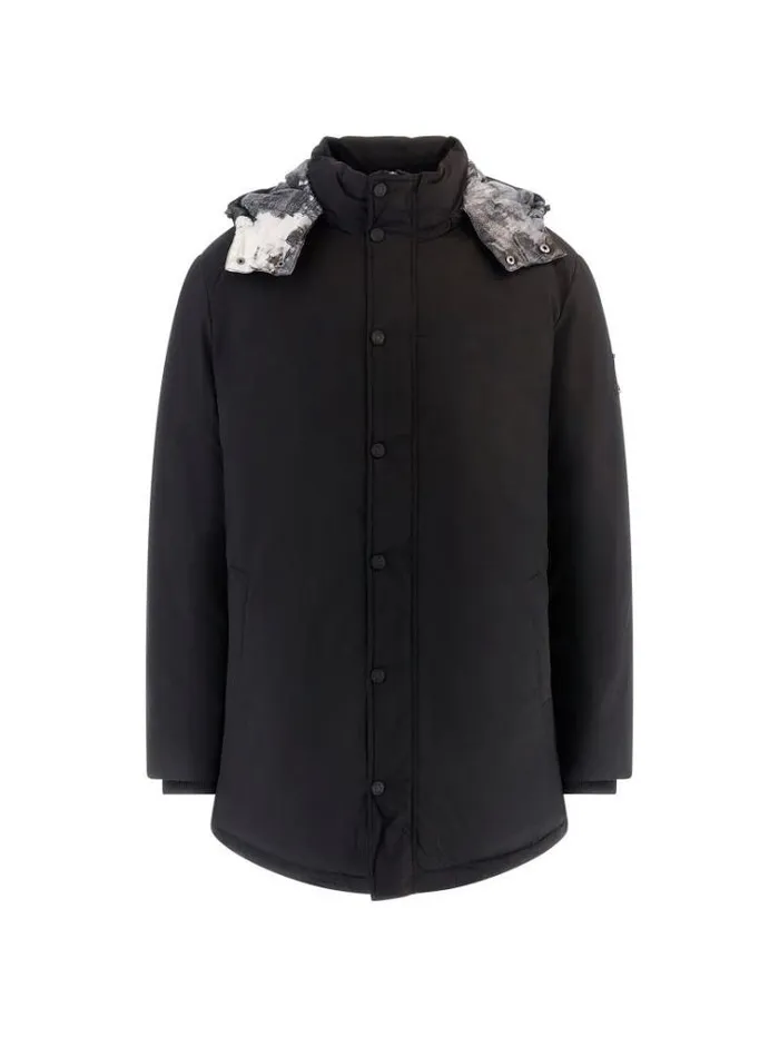 Men Stretch Nylon Twill Parka Black Guess Coats And Jackets