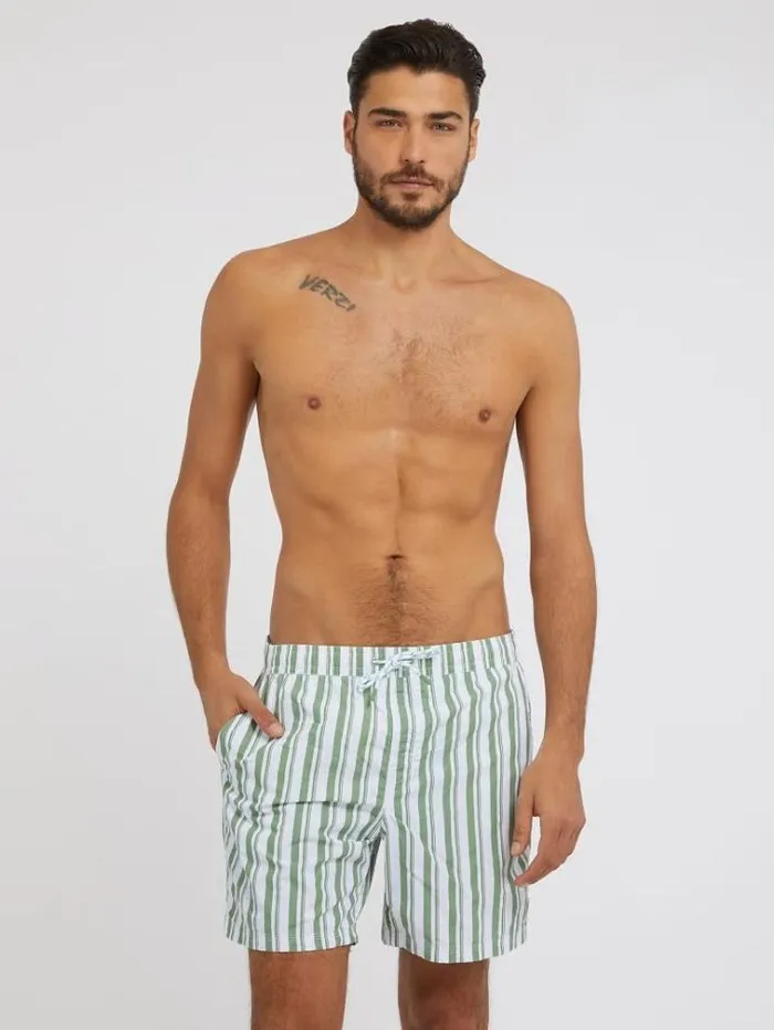 Men Striped Medium Swim Trunk Green Multi Guess Beachwear