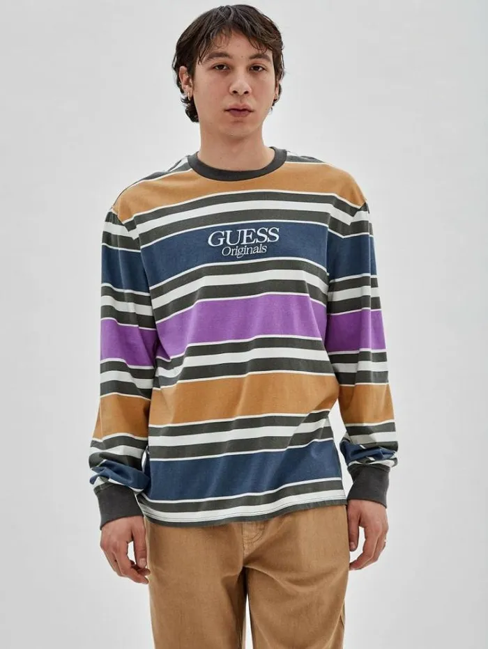 Men Striped Tshirt Multicolor Pattern Guess Tshirts And Polo Shirts