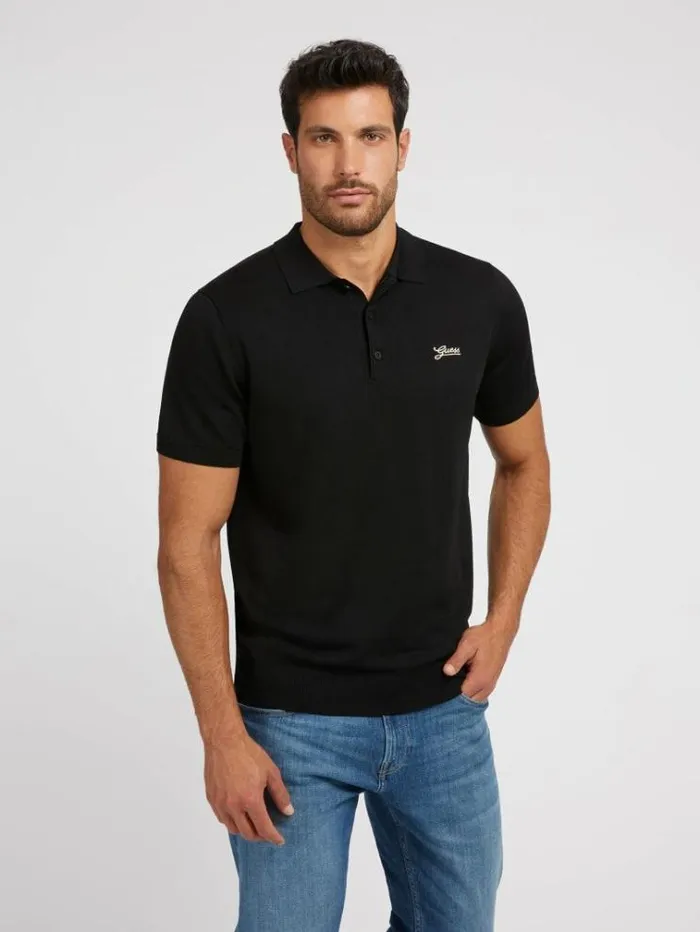 Men Sweater Classic Polo Black Guess Knitwear And Sweatshirts