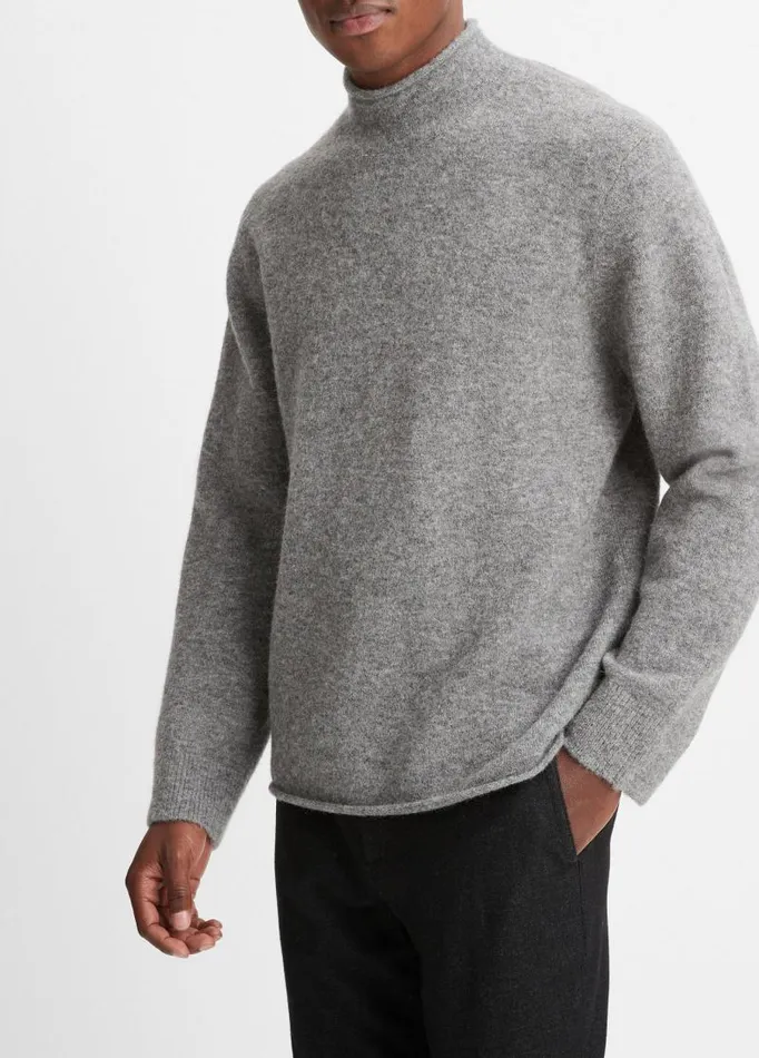 Men Sweaters Vince Airspun RollNeck Sweater Medium Heather Grey