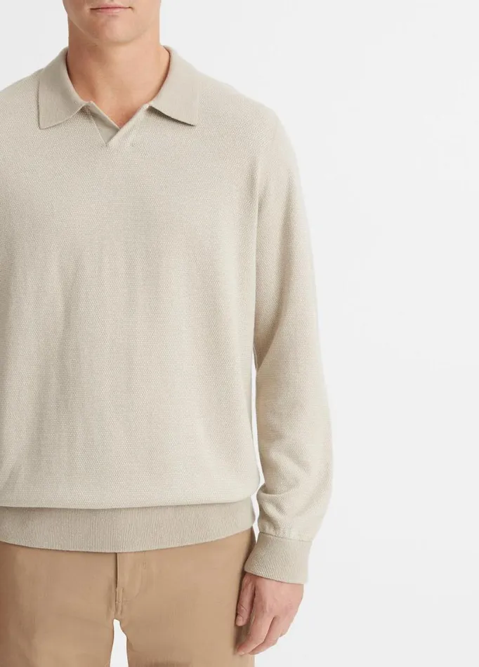 Men Sweaters Vince Birdseye Johnny Collar Sweater Pumice Rockpearl