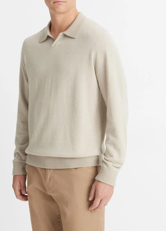 Men Sweaters Vince Birdseye Johnny Collar Sweater Pumice Rockpearl