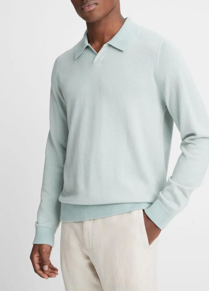 Men Sweaters Vince Birdseye Johnny Collar Sweater Seafoam Greenstone Beach