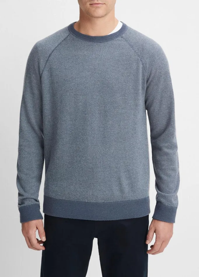 Men Sweaters Vince Birdseye Raglan Sweater Iris Bluedeco Cream
