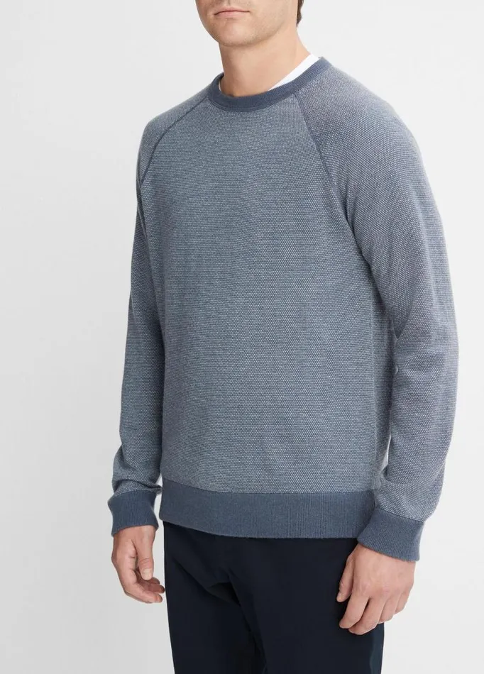 Men Sweaters Vince Birdseye Raglan Sweater Iris Bluedeco Cream