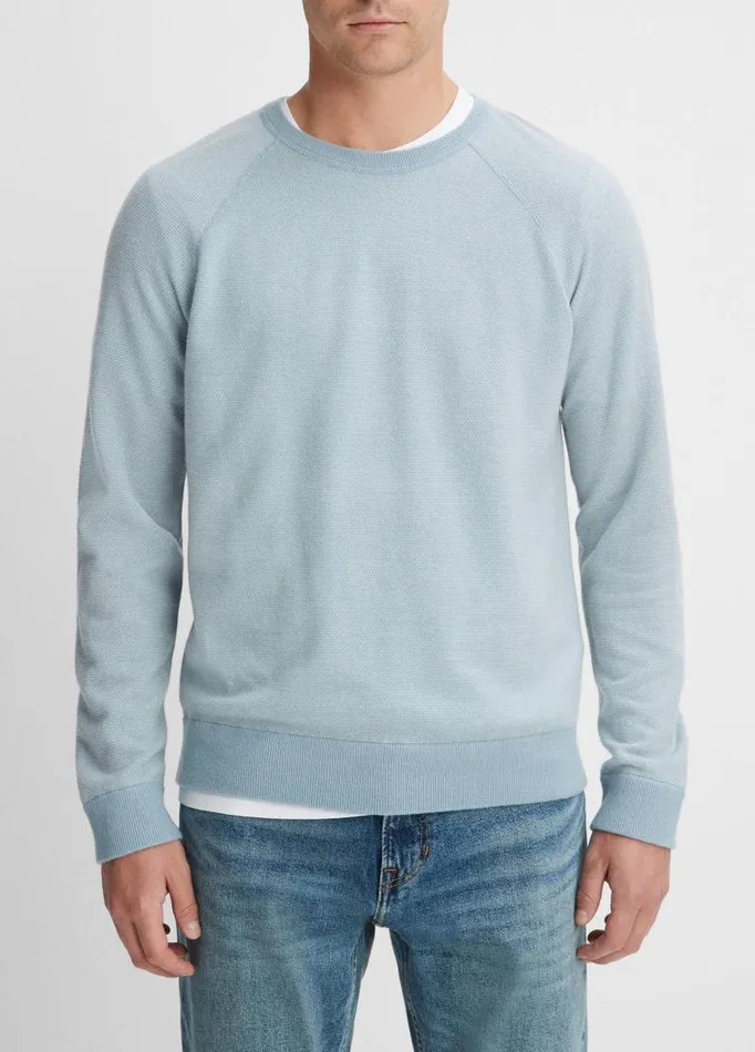 Men Sweaters Vince Birdseye Raglan Sweater Lake Bluedeco Cream