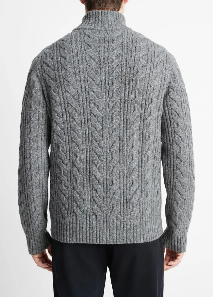 Men Sweaters Vince CableKnit Wool QuarterZip Sweater Medium Heather Grey