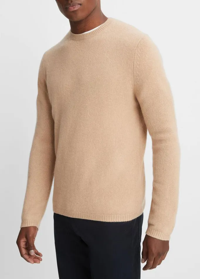 Men Sweaters Vince Cashmere Crew Neck Shirt Camel