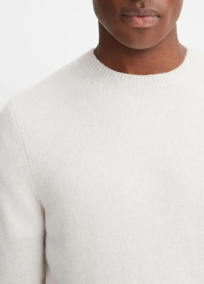 Men Sweaters Vince Cashmere Crew Neck Shirt Heather White