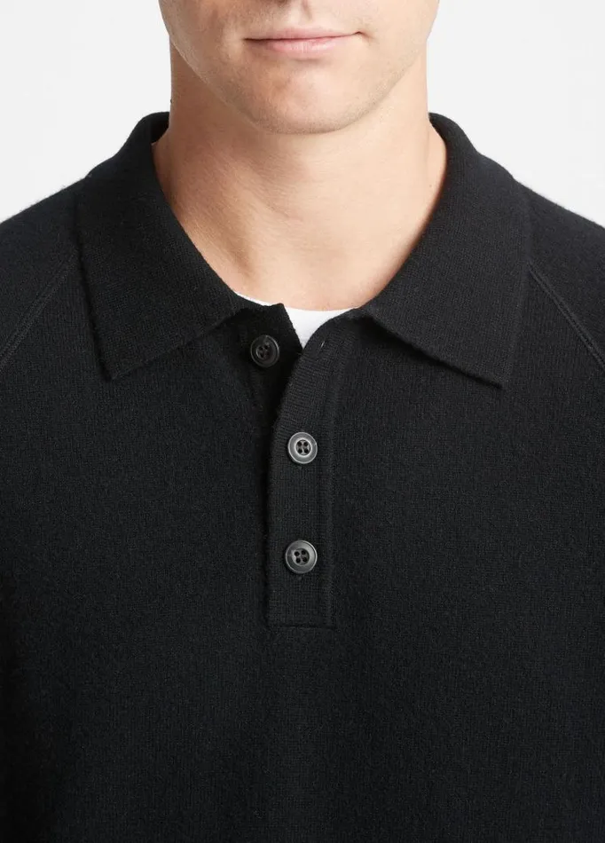 Men Sweaters Vince Cashmere LongSleeve Polo Sweater Blackmedium Heather Grey