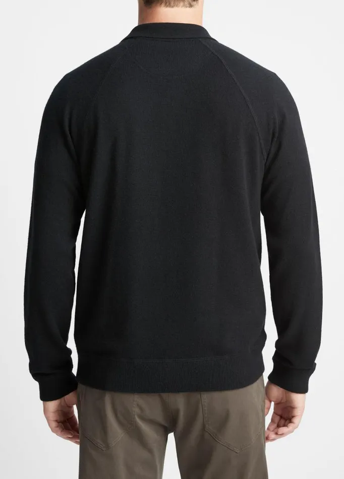 Men Sweaters Vince Cashmere LongSleeve Polo Sweater Blackmedium Heather Grey