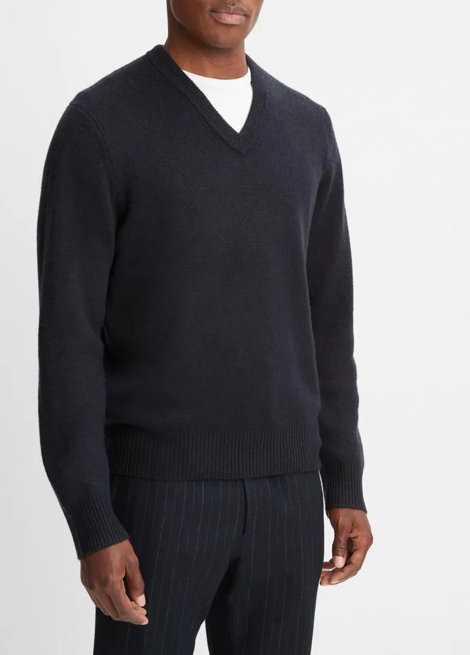 Men Sweaters Vince Cashmere VNeck Sweater Coastal Blue
