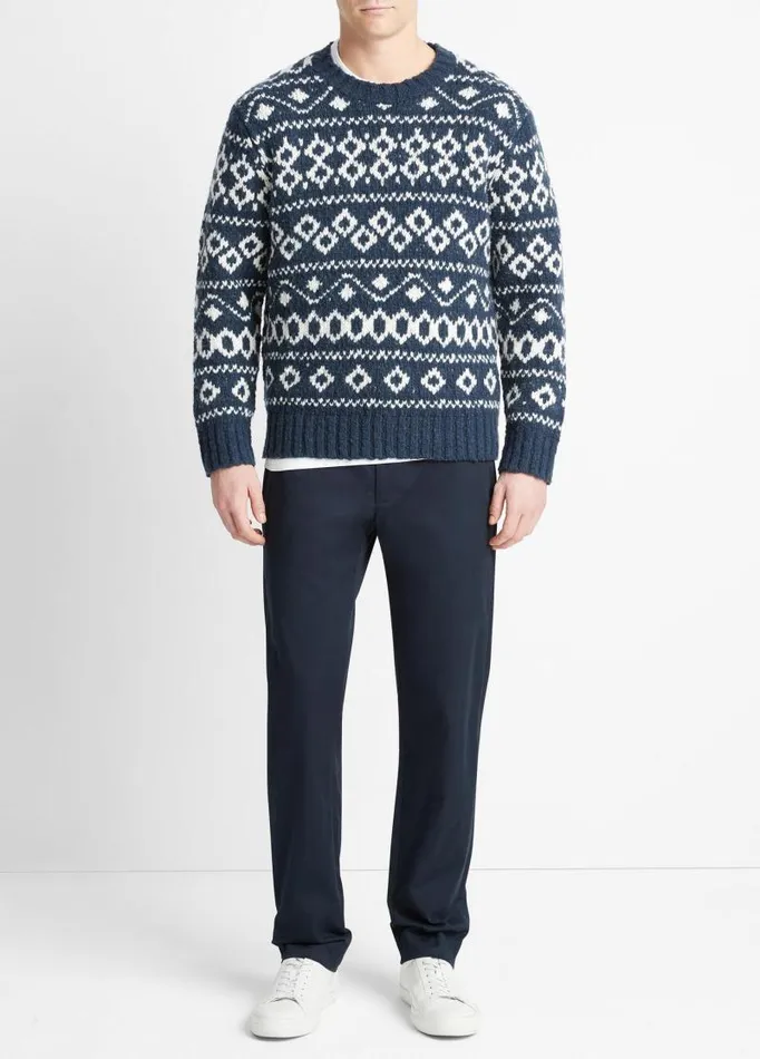 Men Sweaters Vince Fair Isle WoolBlend Crew Neck Sweater Washed Coastal Combo