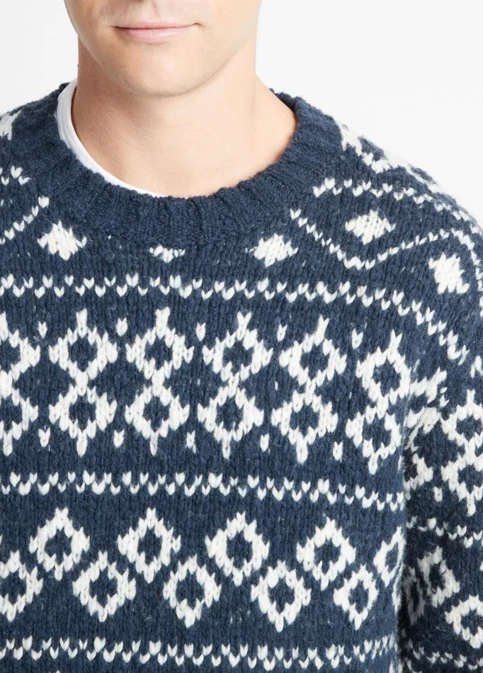 Men Sweaters Vince Fair Isle WoolBlend Crew Neck Sweater Washed Coastal Combo